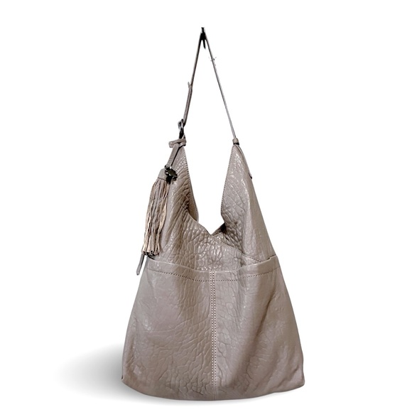 NWOT! Lucky Brand Gray Buffalo Grain Leather Hobo Shoulder Bag - Picture 3 of 11
